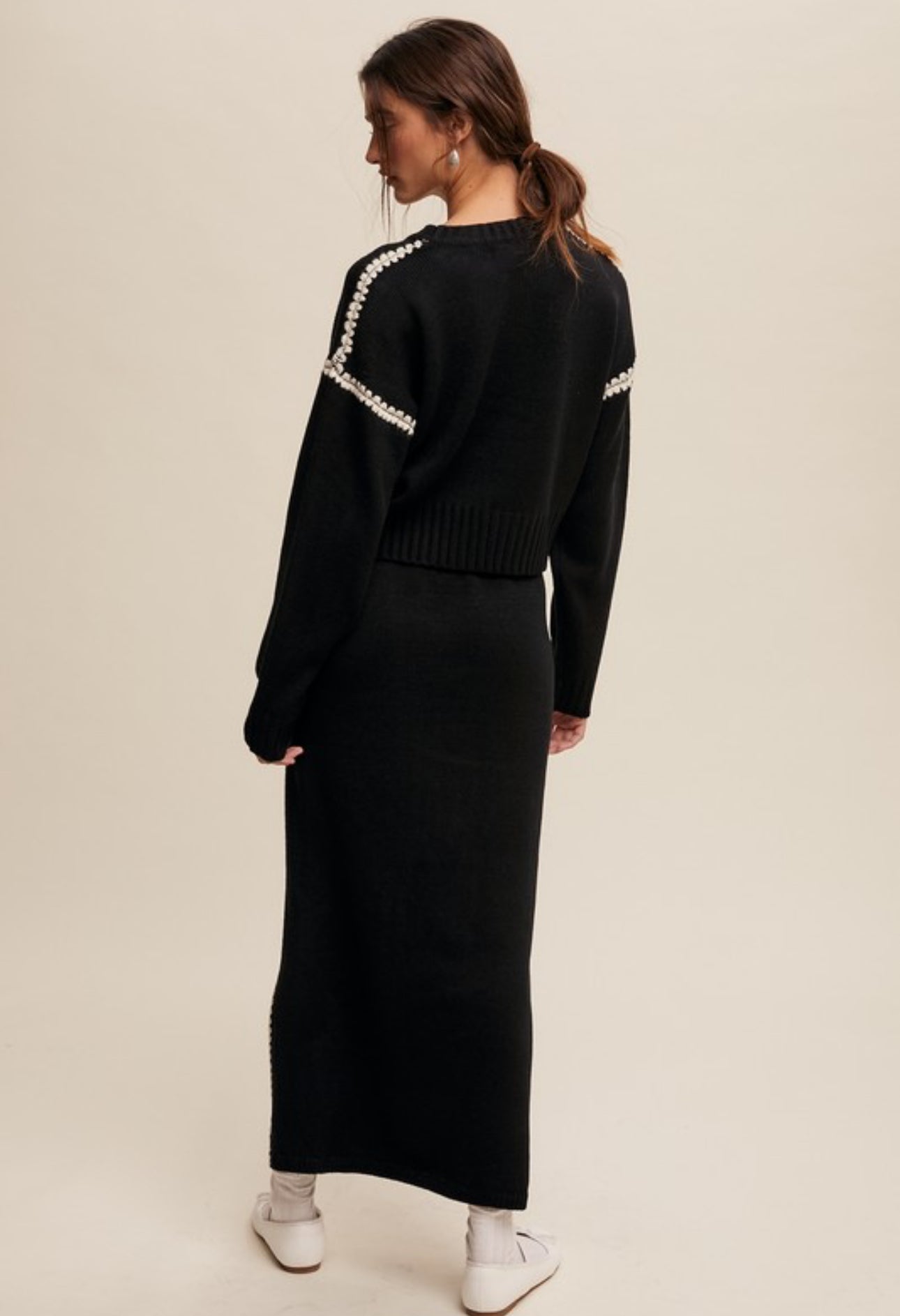 Contrast Stitch Two-Piece Knit Set