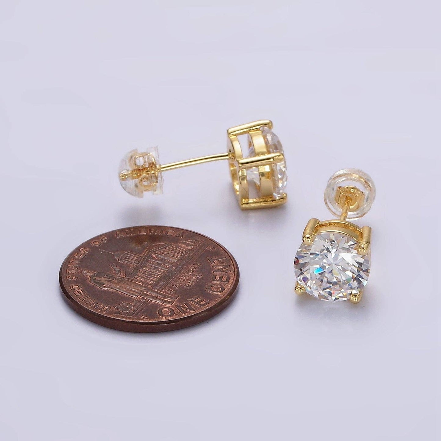 14K Gold Filled 8mm Clear CZ Round Bezel Stud Earrings