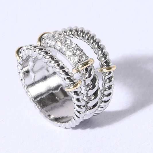 Two-Tone Cable Band Statement Ring