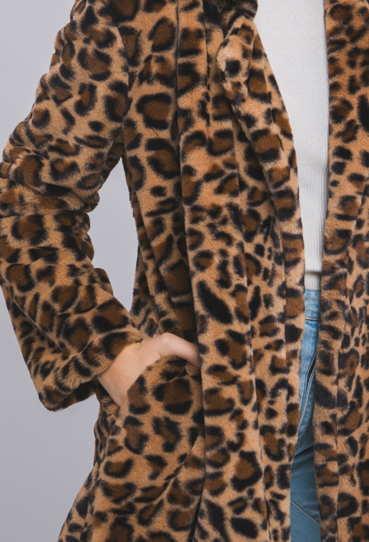 Leopard Print Notch Collar Faux Fur Teddy Coat