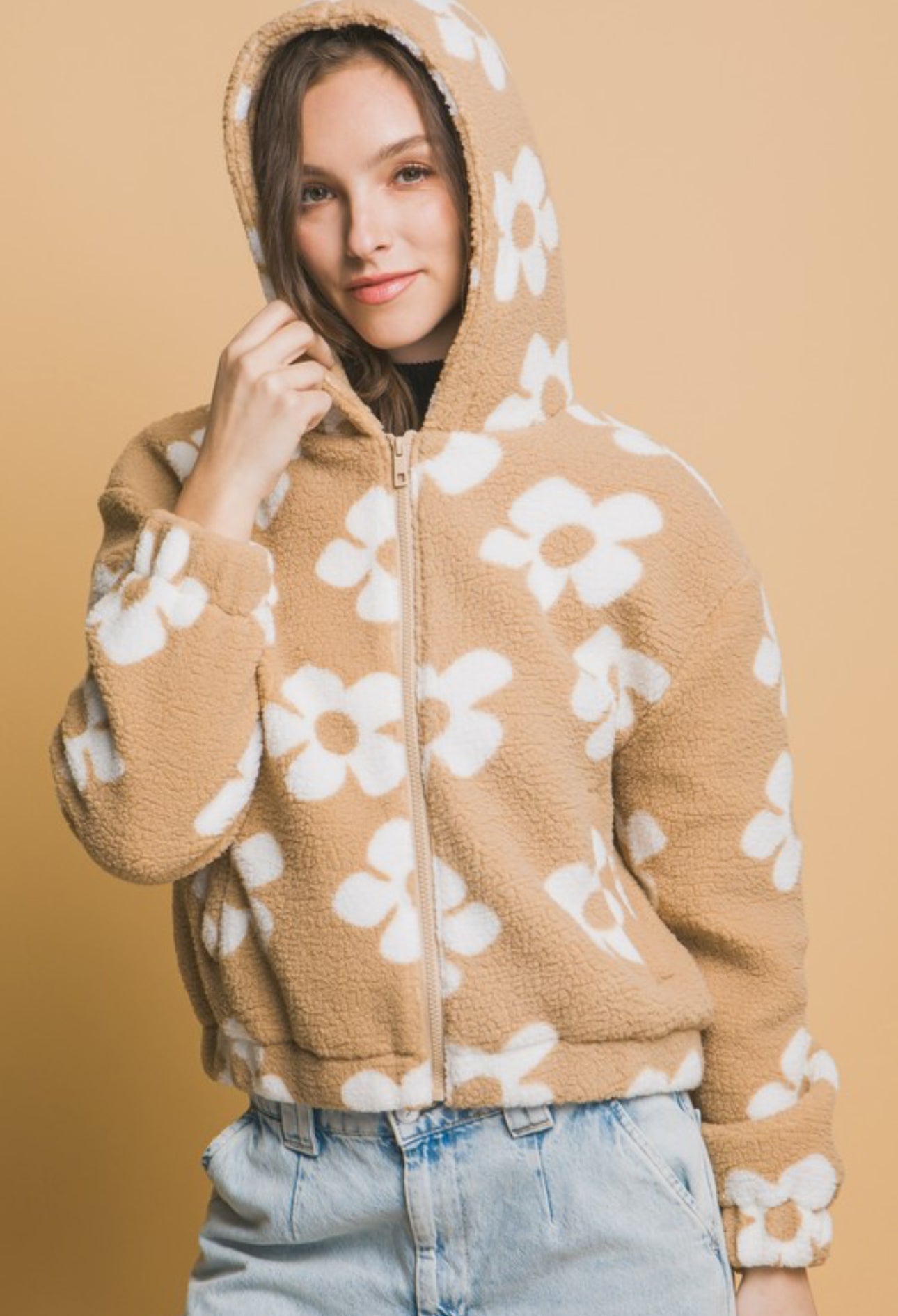 Sherpa fleece floral jacket