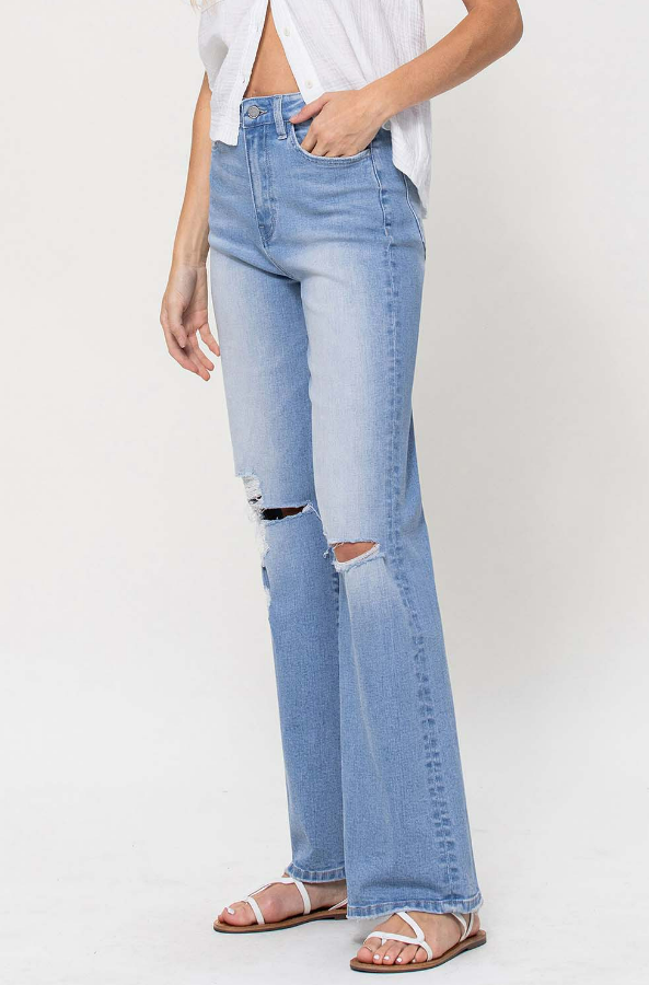 90's Vintage Super High Rise Destroyed Flare Jeans