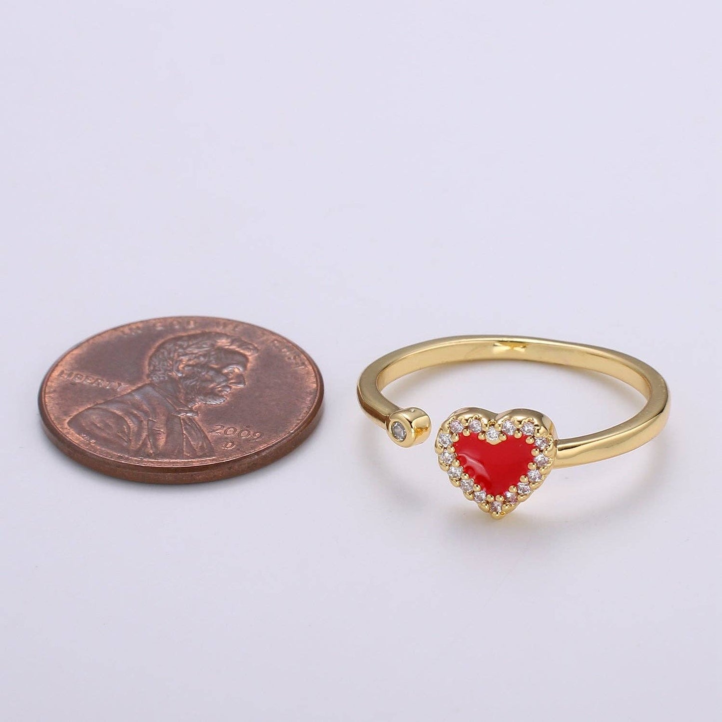 Gold Enamel Cubic Heart Ring
