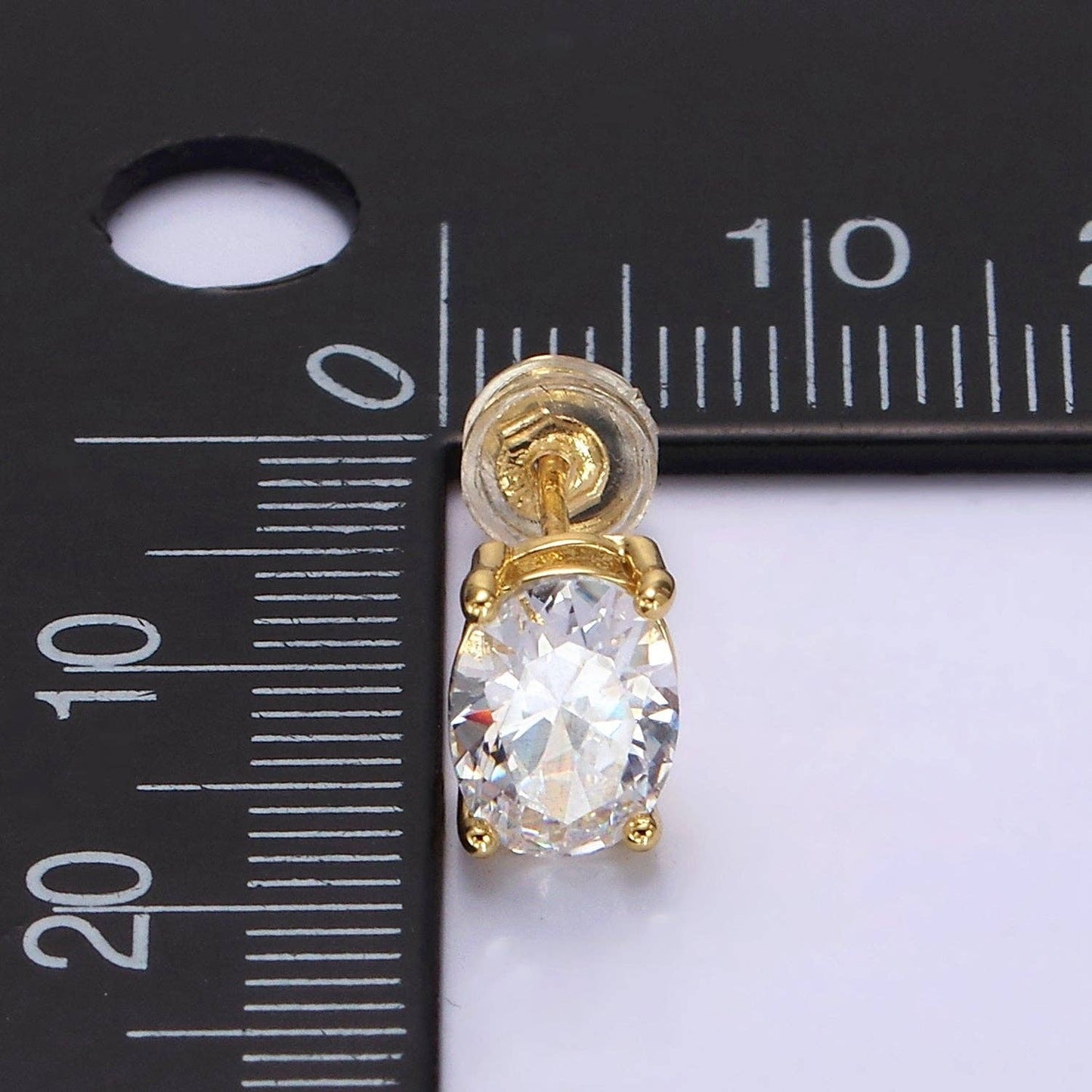 14K Gold Filled 8mm Clear CZ Oval Bezel Stud Earrings