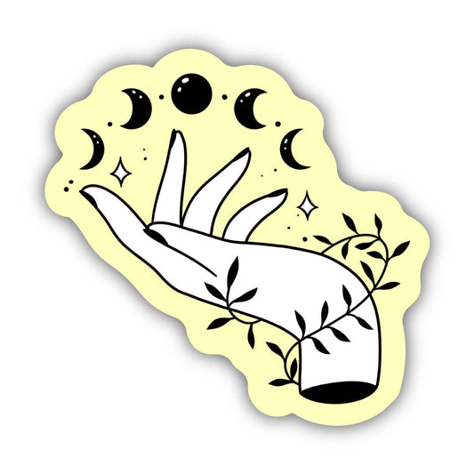 Mystic Hand and Moon Phase Sticker - Yellow