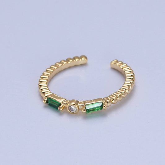 Dainty Emerald Green Baguette Beaded Ring
