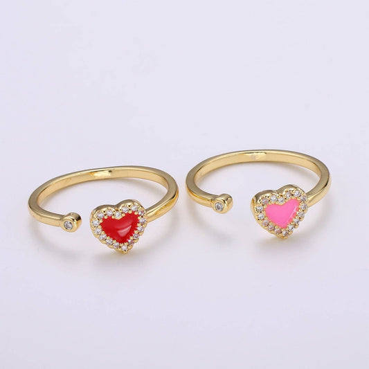 Gold Enamel Cubic Heart Ring