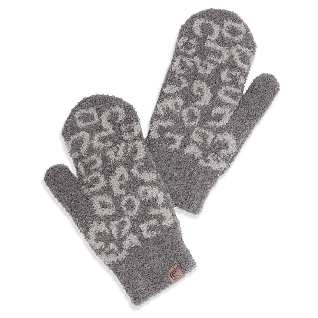 Winter Leopard Print Soft Flush Mittens