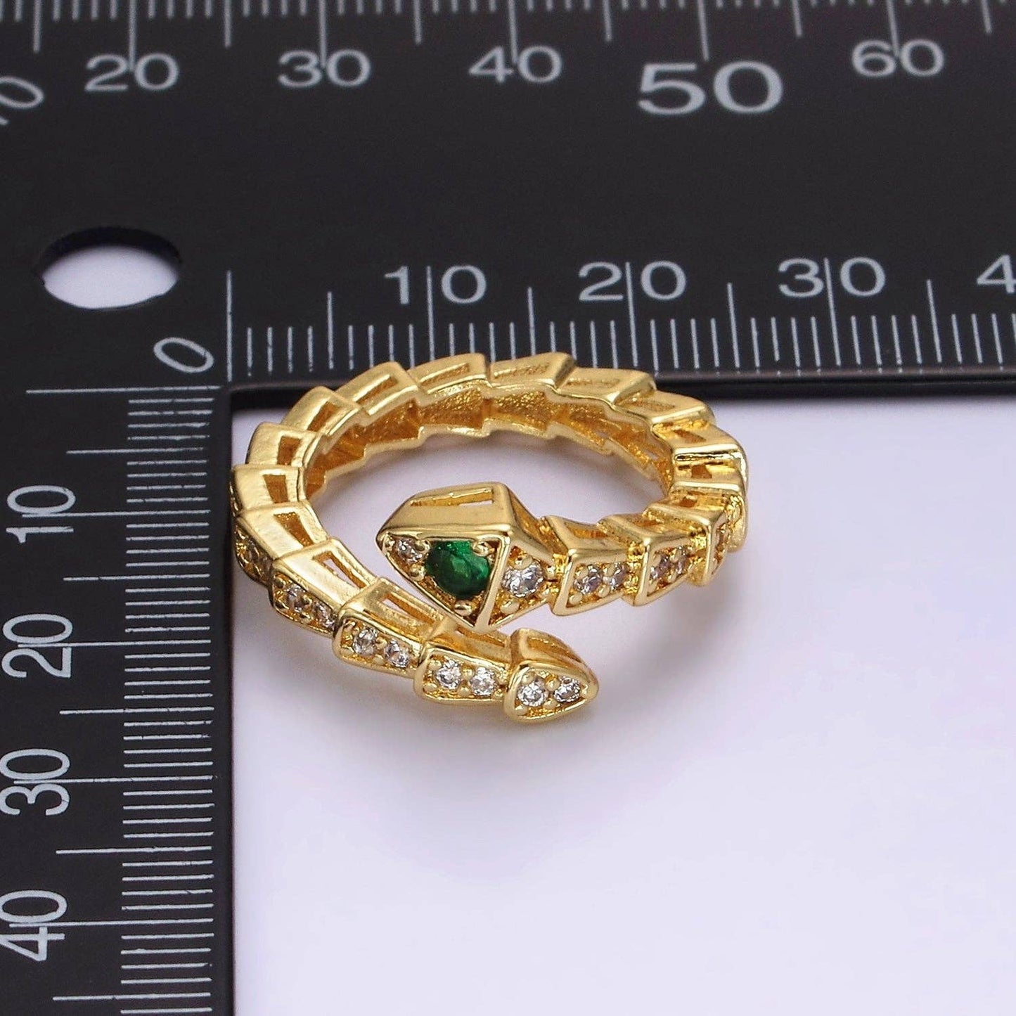 Green Micro Paved Snake Serpent Ring