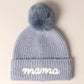 Mama Script Embroidered Pom Beanie