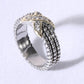 X Tripe Cable Silver Gold CZ Stones Ring