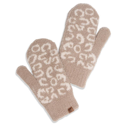 Winter Leopard Print Soft Flush Mittens