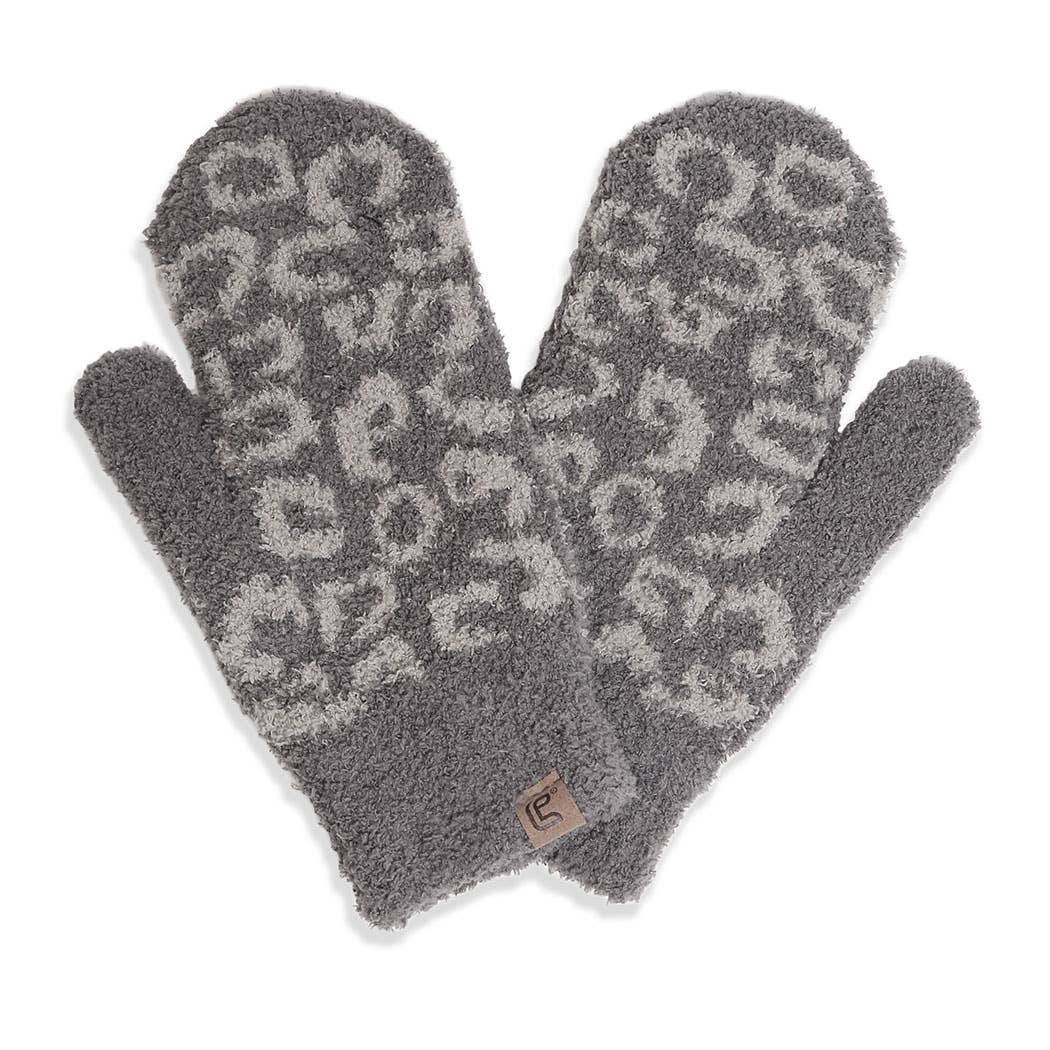 Winter Leopard Print Soft Flush Mittens
