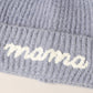 Mama Script Embroidered Pom Beanie
