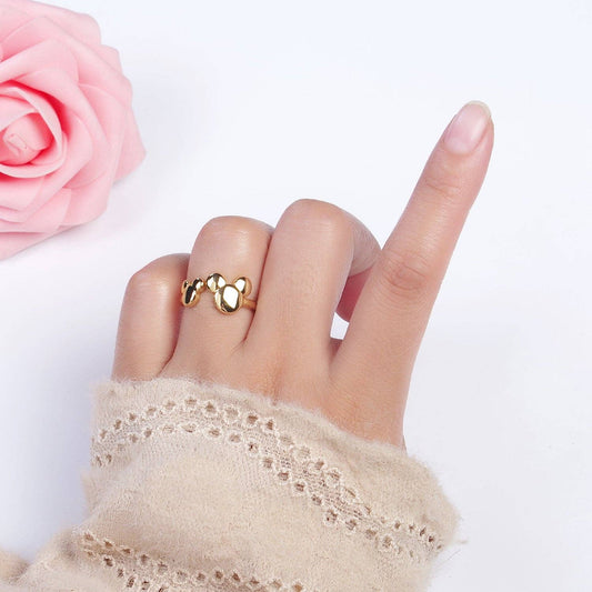 Double Cute Mouse Open Adjustable Gold Minimalist Ring