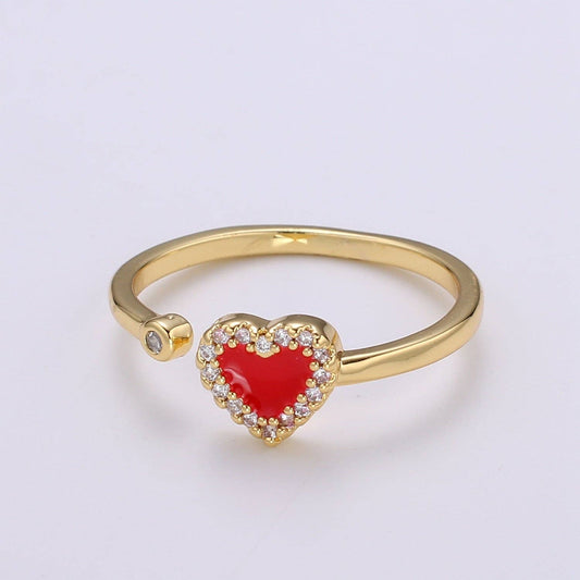 Gold Enamel Cubic Heart Ring