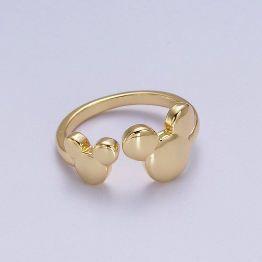 Double Cute Mouse Open Adjustable Gold Minimalist Ring