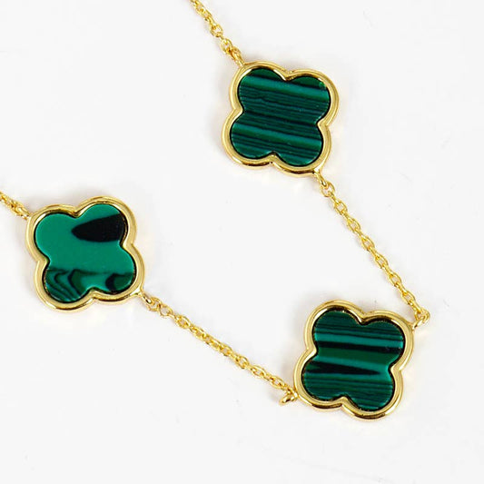 Gold-Dipped Linked Colored Clover Necklace