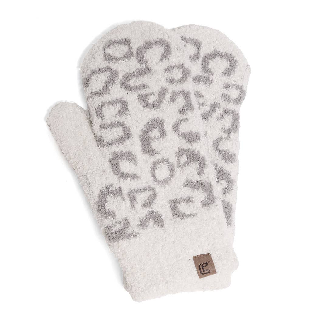 Winter Leopard Print Soft Flush Mittens