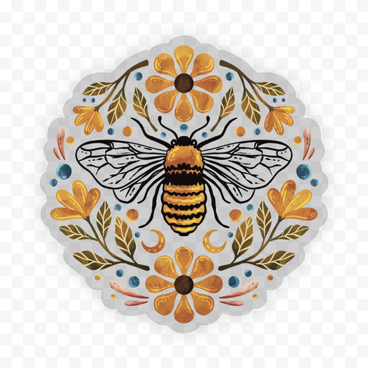 Flowers And Bee Clear Sticker