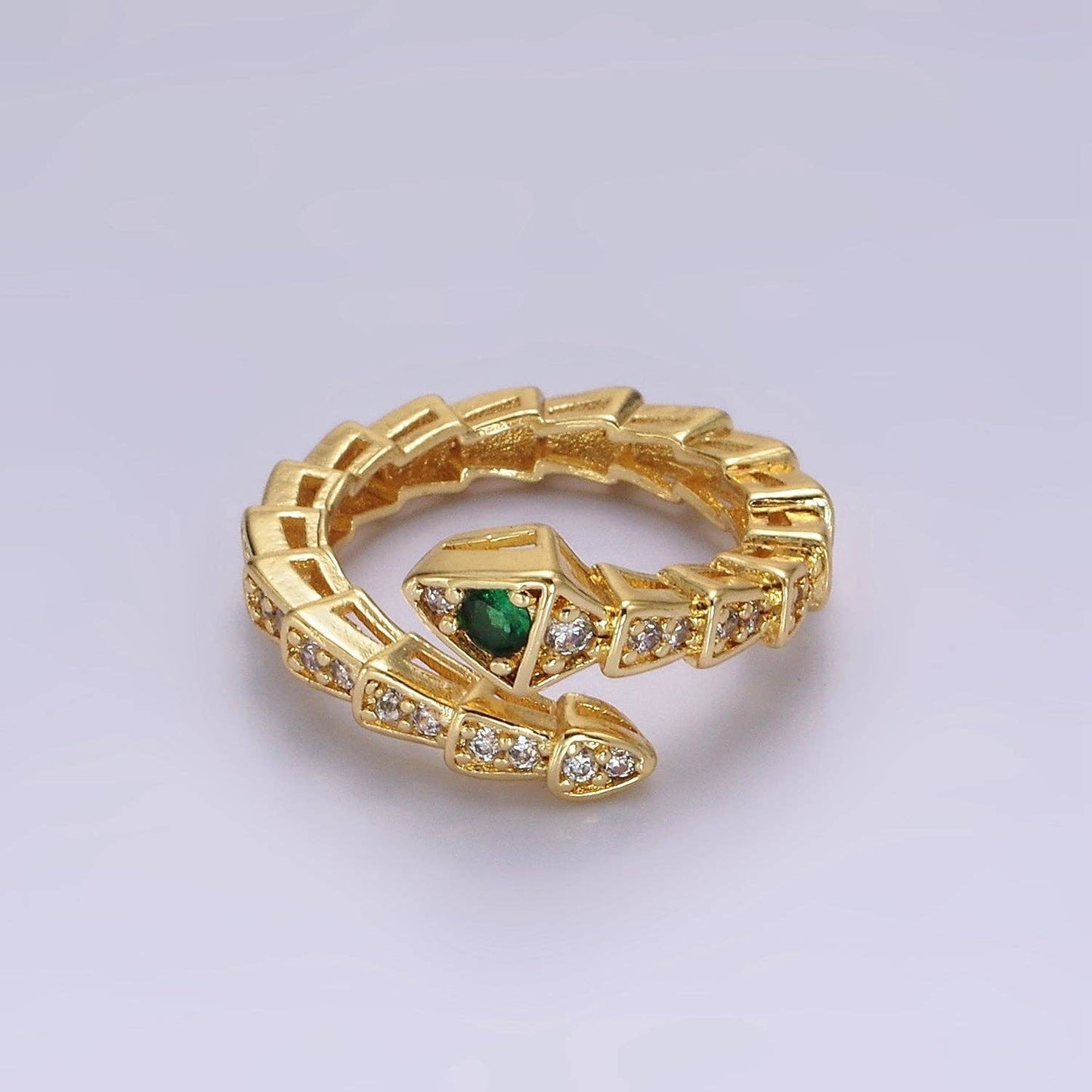 Green Micro Paved Snake Serpent Ring