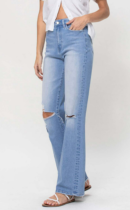 90's Vintage Super High Rise Destroyed Flare Jeans