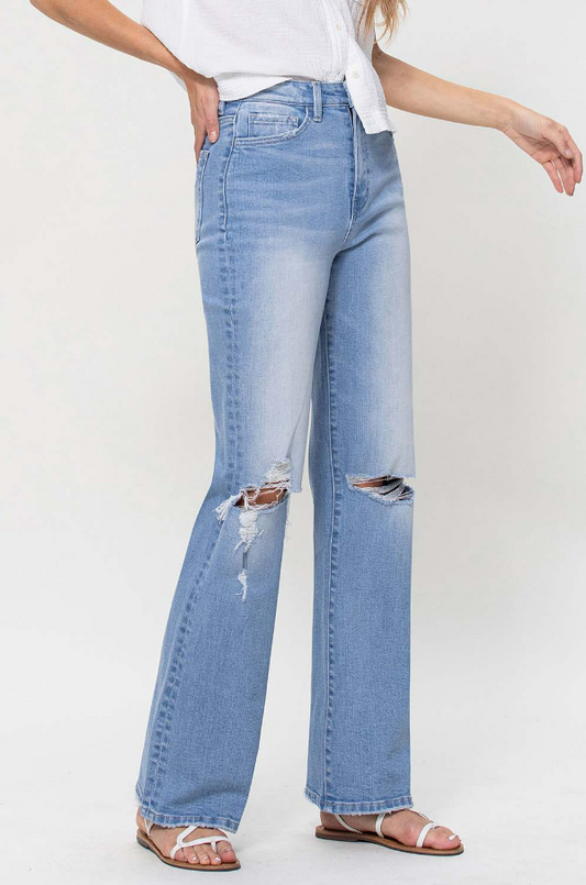 90's Vintage Super High Rise Destroyed Flare Jeans