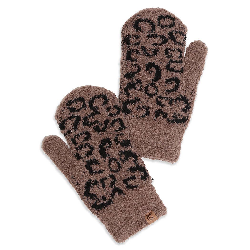Winter Leopard Print Soft Flush Mittens
