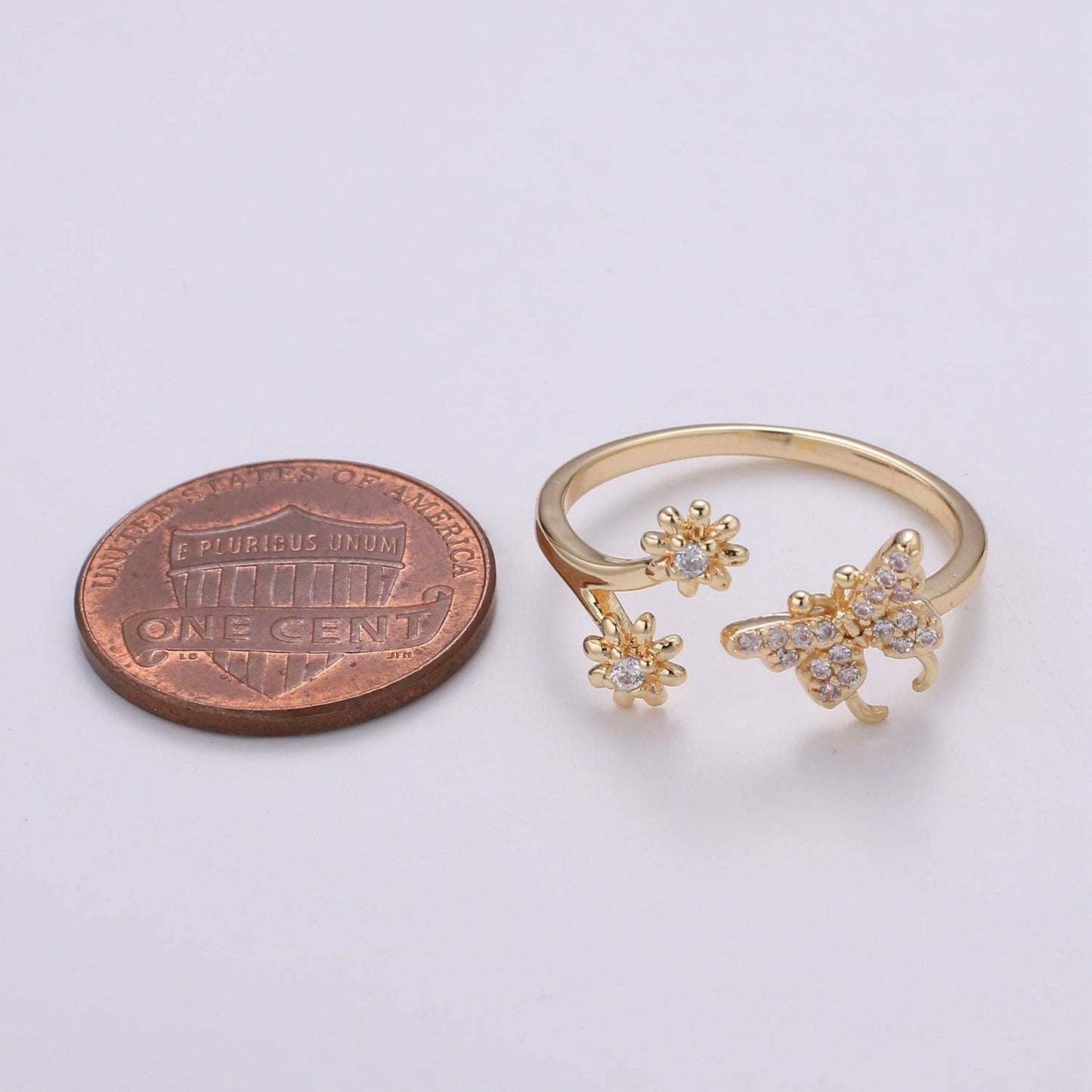 Butterfly and Flower 18K Gold Filled Adjustable Ring