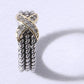 X Tripe Cable Silver Gold CZ Stones Ring