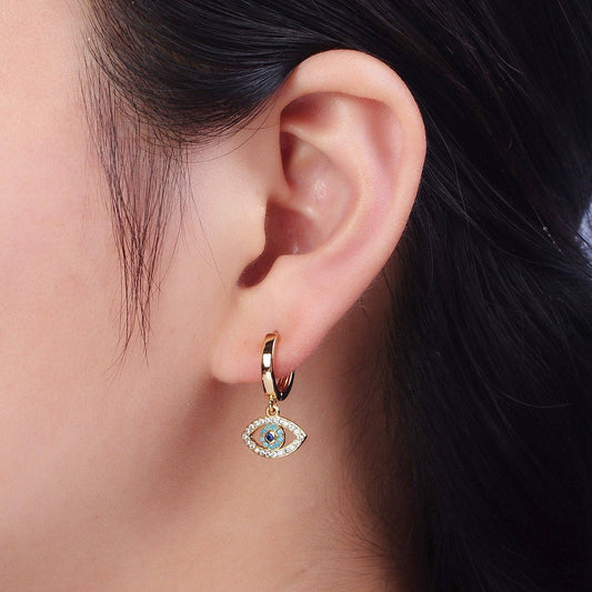 Evil Eye Charm Hoop Earrings