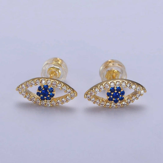 Gold Evil Eye Micro Pave Stud Earrings