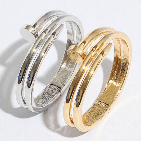 Triple Line Gold&Rhodium Plated Bangle Bracelet