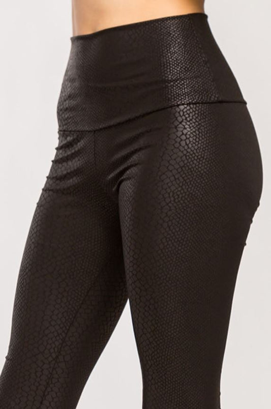 Embossed Snake skin faux Leather High Waist Leggings