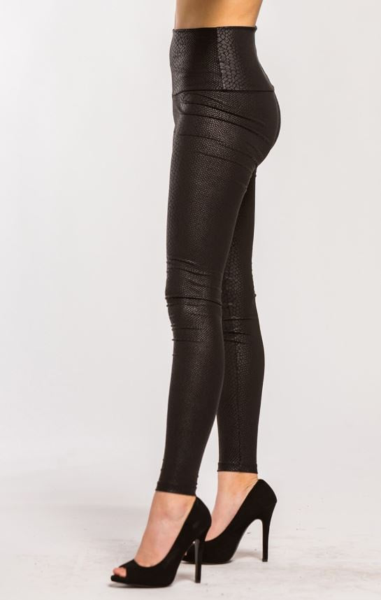 Embossed Snake skin faux Leather High Waist Leggings