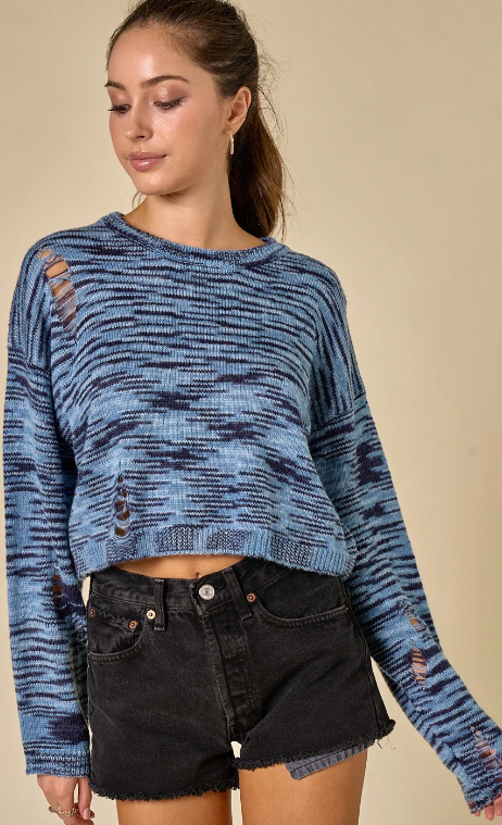 Multi Striped Destroyed Crop Sweater